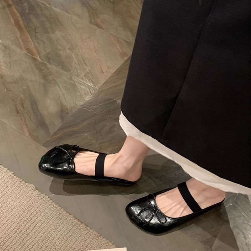 Plain Flats Bow Faux Leather Ballet