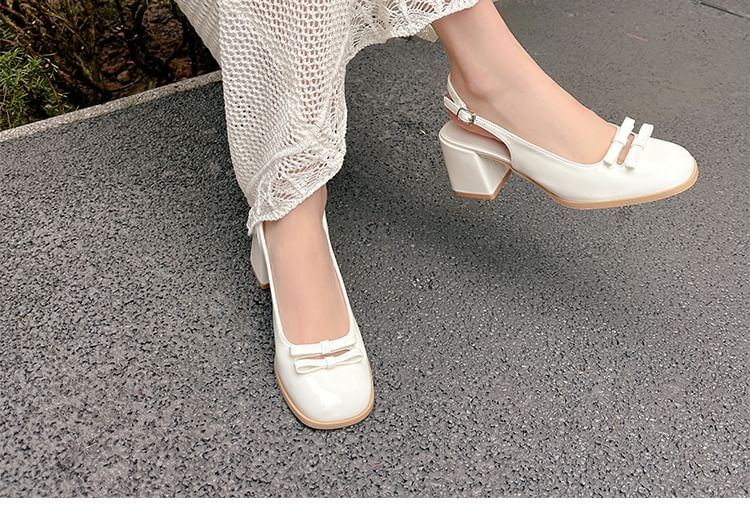 Mid Plain Slingback Heel Bow Sandals