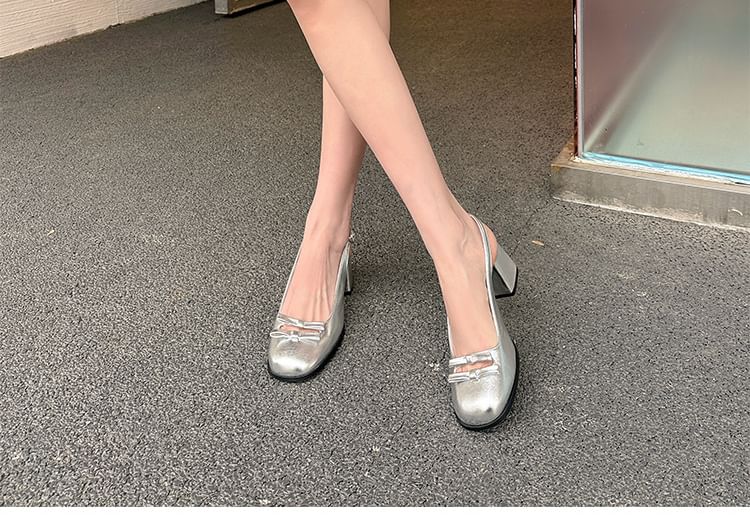 Mid Plain Slingback Heel Bow Sandals