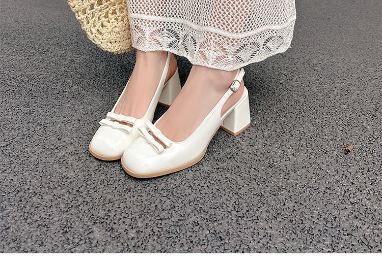 Mid Plain Slingback Heel Bow Sandals