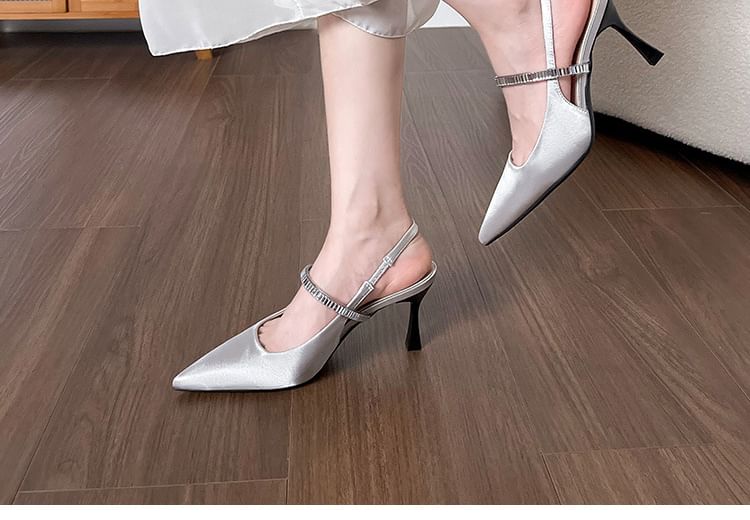 Slingback High Sandals Pointy Heel Rhinestone
