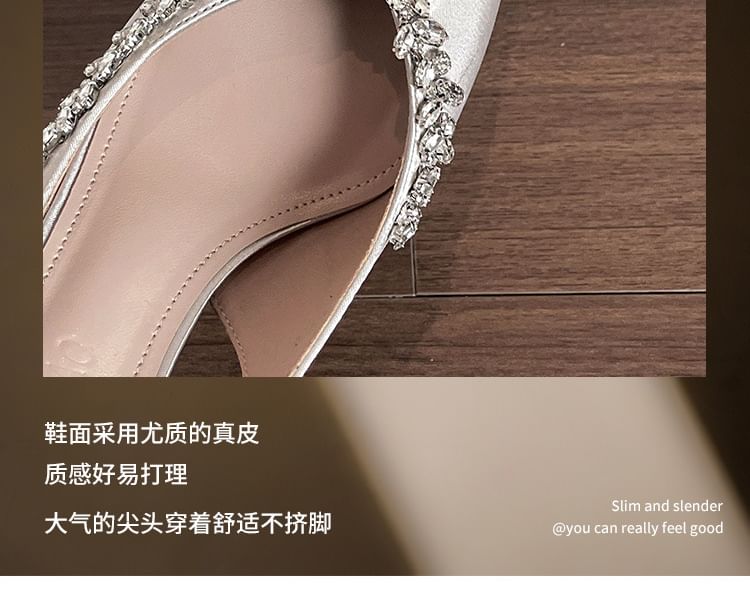 Slingback Pointy Heel Rhinestone Sandals High