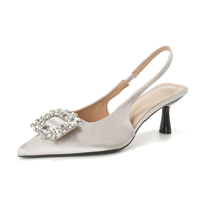 Slingback Sandals Plain Pointy Rhinestone High Heel