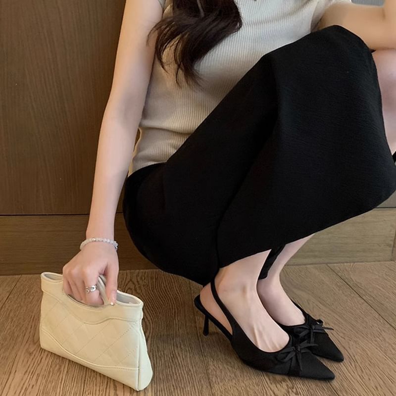 Heel Pointy Sandals Plain Slingback High Bow