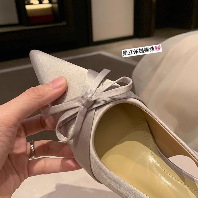 Heel Pointy Sandals Plain Slingback High Bow