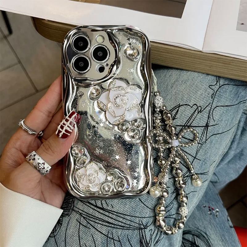 Floral Strap / Case Metallic Phone Set