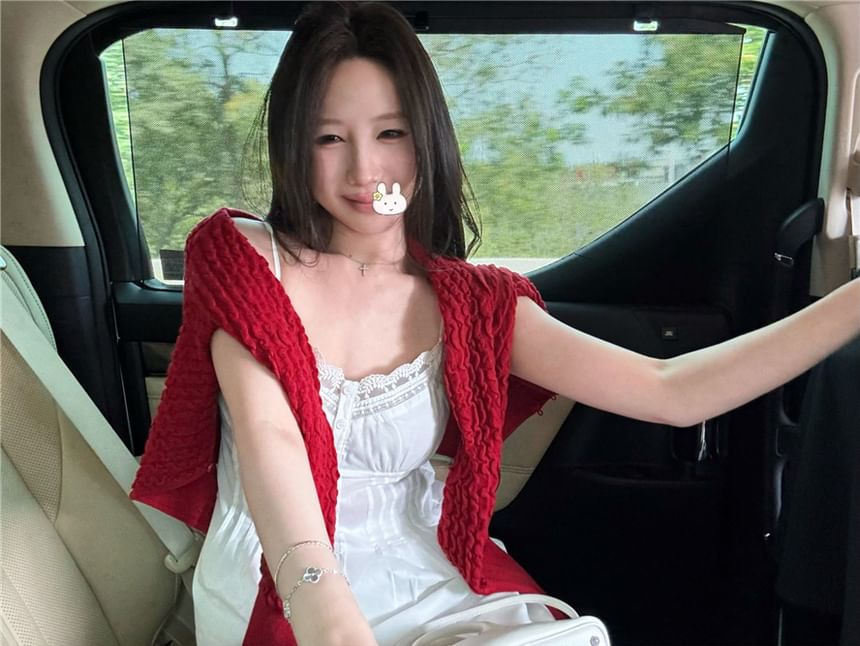 Pintuck Plain Camisole / Cardigan Top Panel Lace