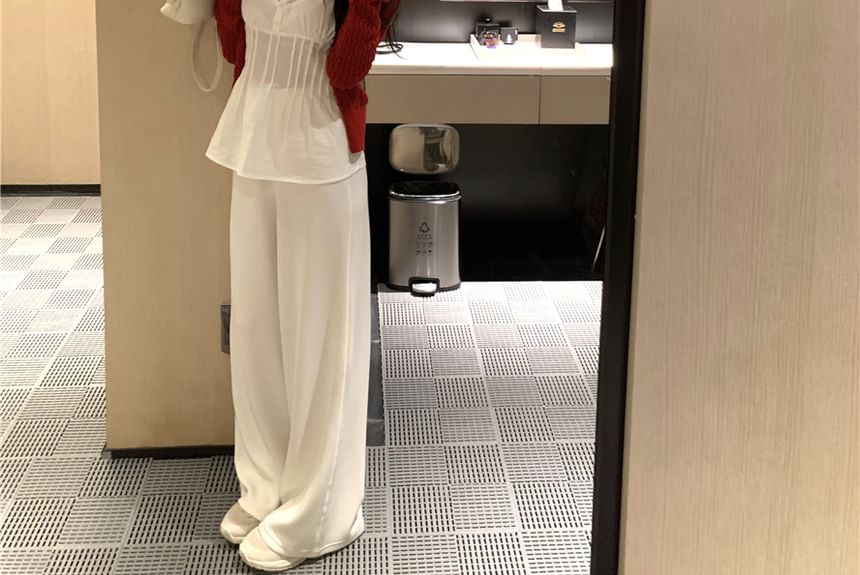 Pintuck Plain Camisole / Cardigan Top Panel Lace