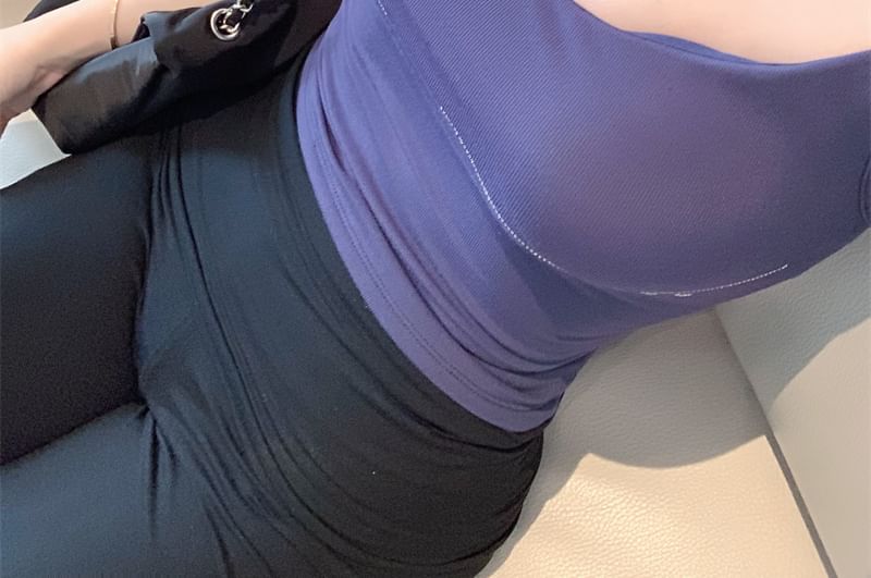 Plain Padded Pants Top Camisole Rise Flared Mid Rhinestone /