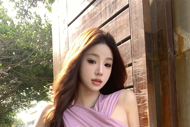 Top Ruched Panel Plain Sleeveless Bodysuit