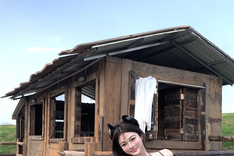 Dotted High Plaid Frill Balloon Rise Top Skirt A-Line Mini Cami /