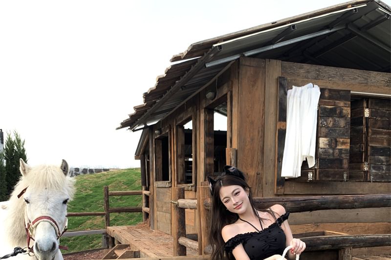 Dotted High Plaid Frill Balloon Rise Top Skirt A-Line Mini Cami /