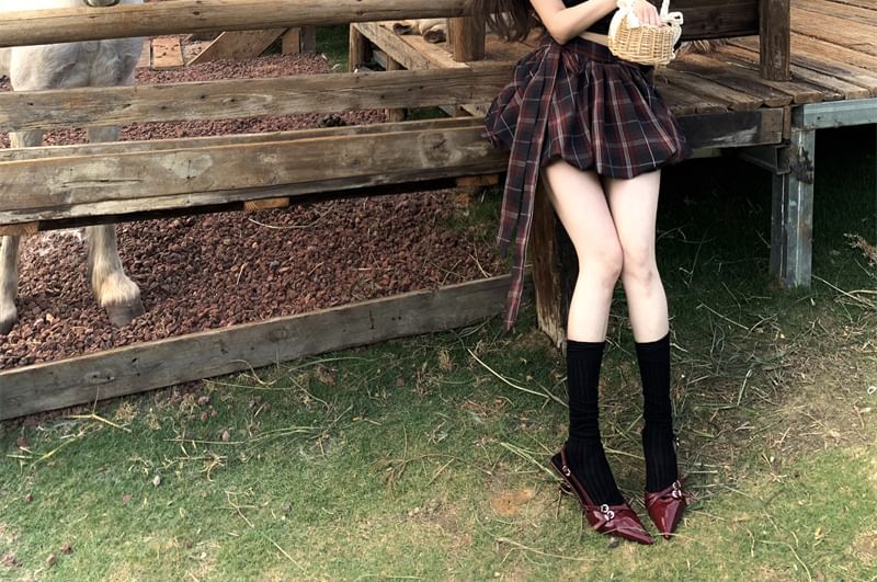 Dotted High Plaid Frill Balloon Rise Top Skirt A-Line Mini Cami /