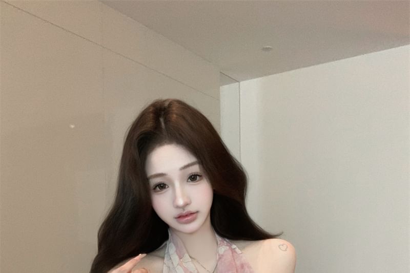 Halter Neck Cowl Print Floral Top