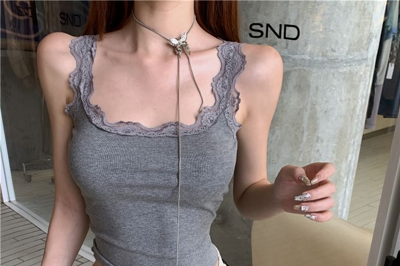 Mid / Tank Plain Shorts Low Lace Satin Undershorts Top Trim Sequin Rise Scoop Neck