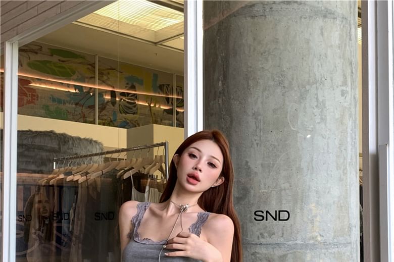 Mid / Tank Plain Shorts Low Lace Satin Undershorts Top Trim Sequin Rise Scoop Neck