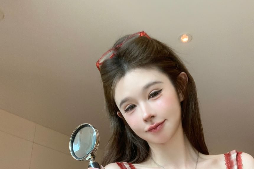 Plaid Top Bow Crop V-Neck Cami