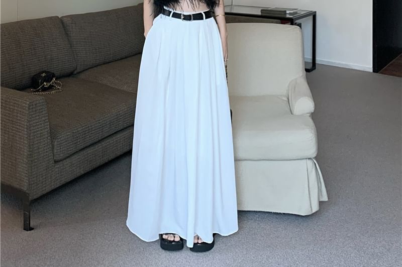 Top High Skirt Maxi Feather Trim Waist A-Line Plain / Crop Pleated Halter