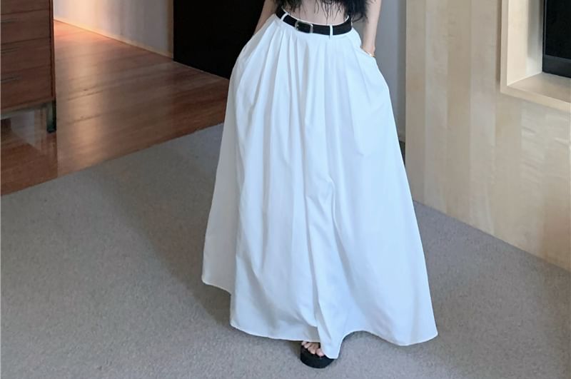 Top High Skirt Maxi Feather Trim Waist A-Line Plain / Crop Pleated Halter