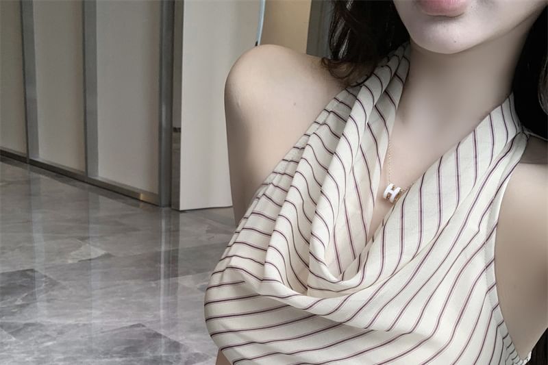Neck Top Halter Cowl Striped