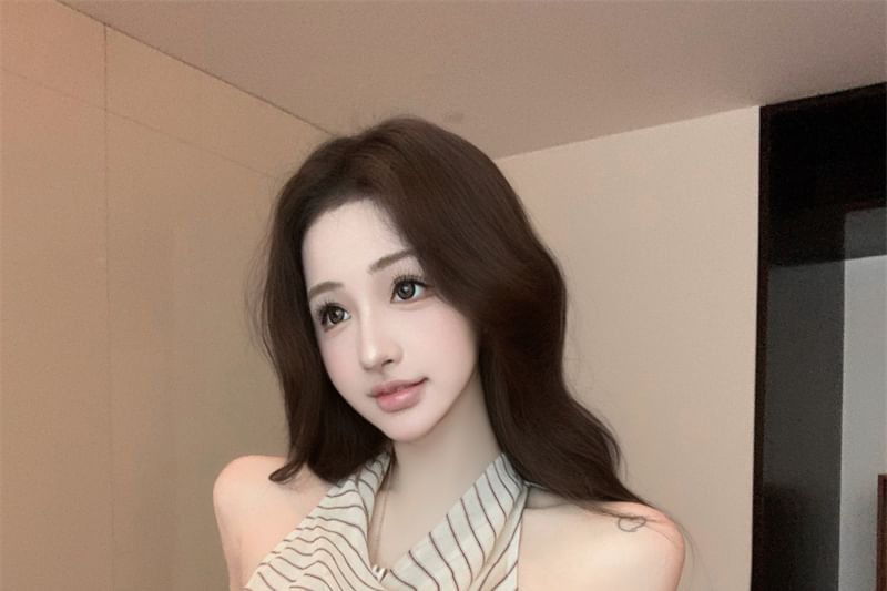 Neck Top Halter Cowl Striped