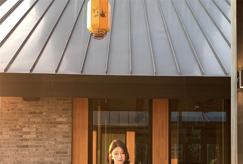 Fishtail Crop Waist Plain Lace High Sleeveless Maxi Skirt Top V-Neck / Panel