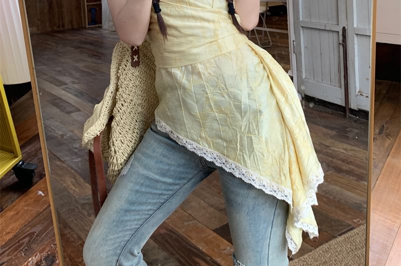 Print Trim Top Patterned Camisole Lace Asymmetrical