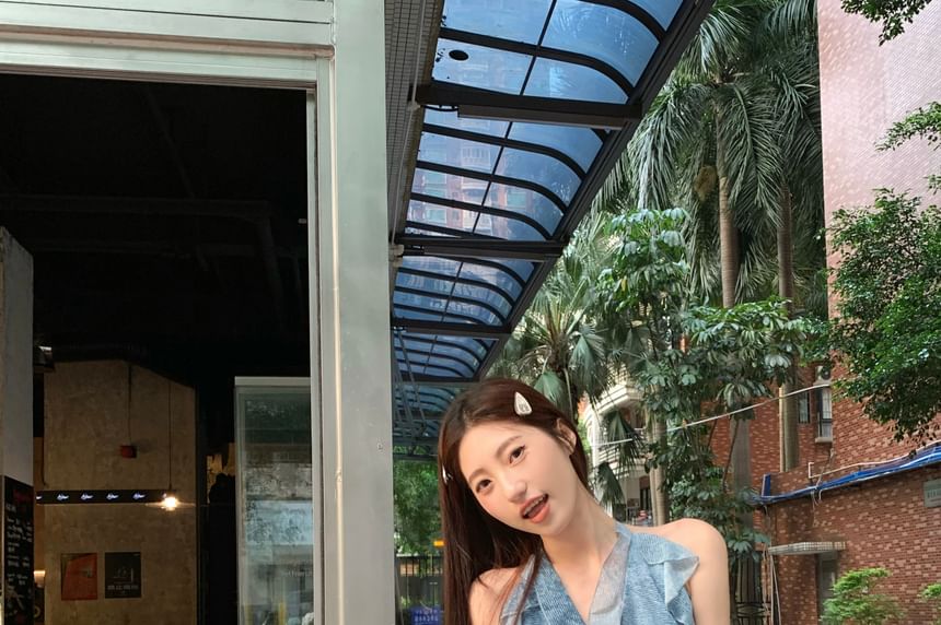 Pants Top Patterned Halter Cargo Ruffle Wide Leg Plain / Print High Waist