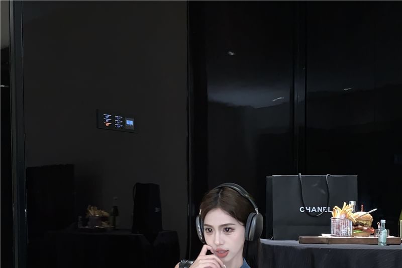 Mini Washed Vest Skirt / Button Pencil Crop Collared Denim Waist High