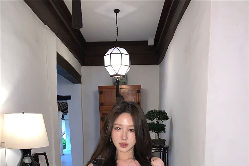 Lace V-Neck Top Camisole Bow Plain