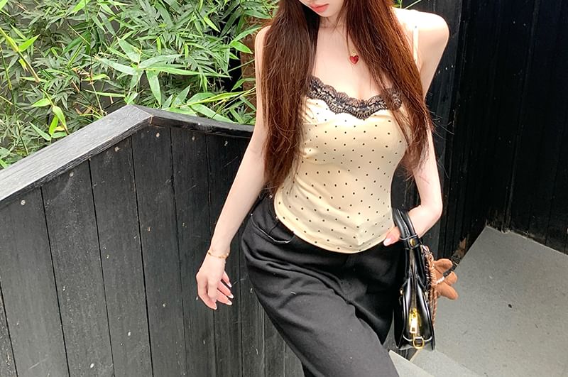 Lace Camisole Top Dotted Panel