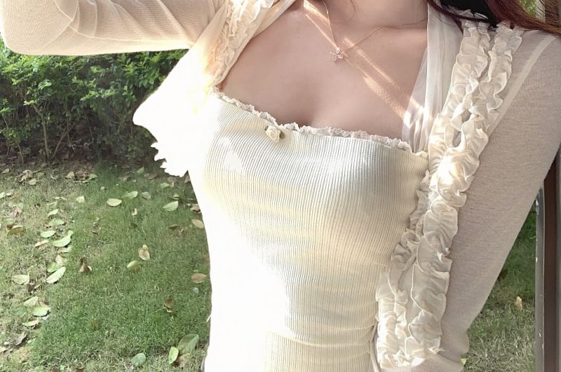 Halter Ruffle Lace Bolero Plain / Trim Top