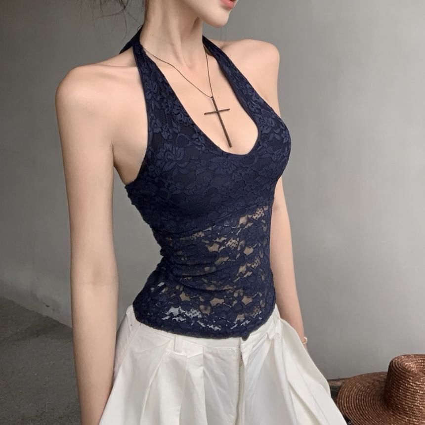 Leg Waist Top Pants Halter Lace / Plain High Wide