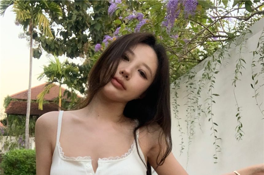 Crop Henley Top Cami Trim Plain Lace