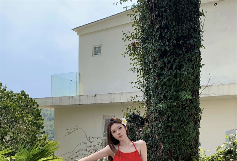 Halter A-Line / Skirt Maxi Mini Rise Plain High Mesh Tiered Dress