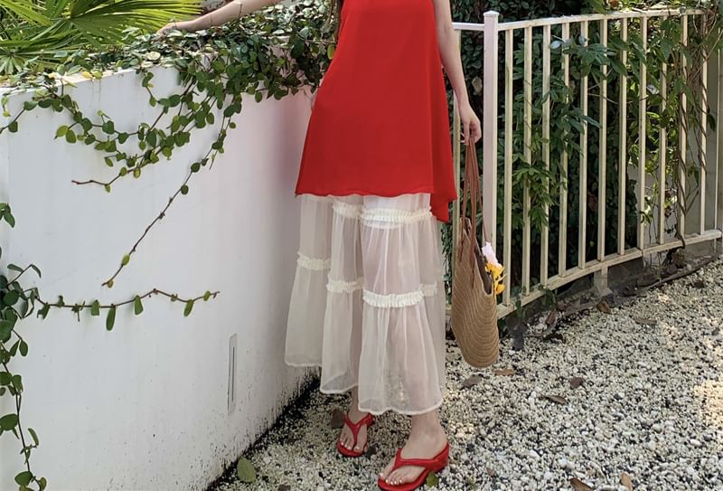 Halter A-Line / Skirt Maxi Mini Rise Plain High Mesh Tiered Dress