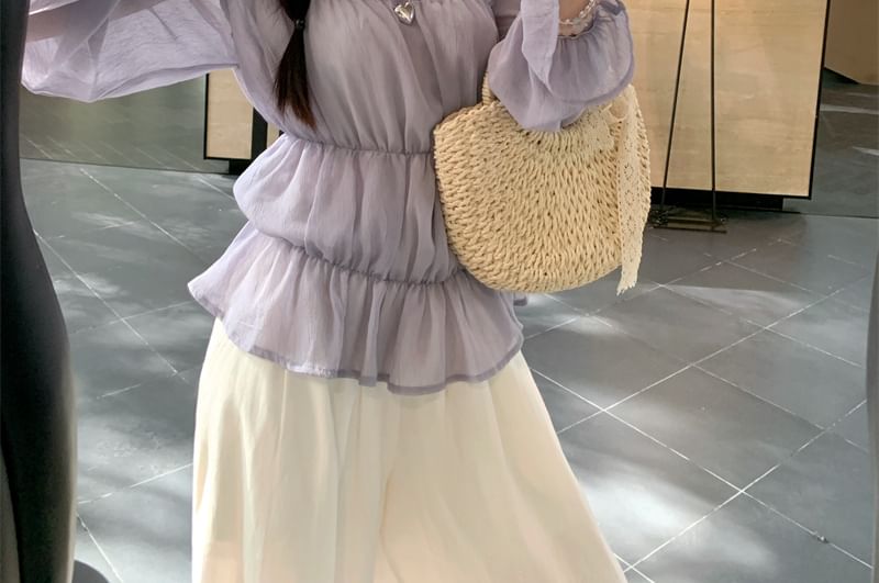 Lace One Panel Shoulder Plain Sleeve Blouse Trim Long