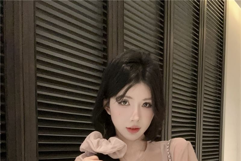 Cami Sleeve Crew Sheer Set: Long + Plain Top Blouse Neck