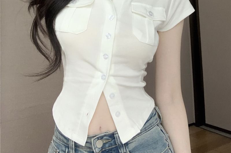 Sleeve Pocket Shirt Jersey Flap Collared Cap Plain