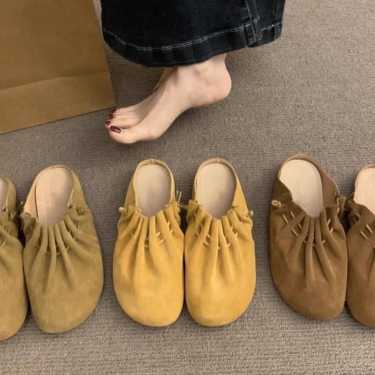 Cinched Leather Mules Faux