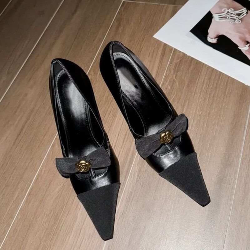 Accent Heel High Pumps Bow Pointed