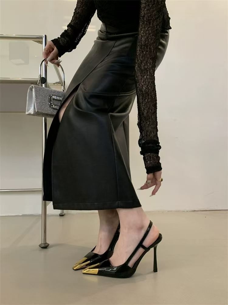 Pumps Cap Pointed High Heel Metallic