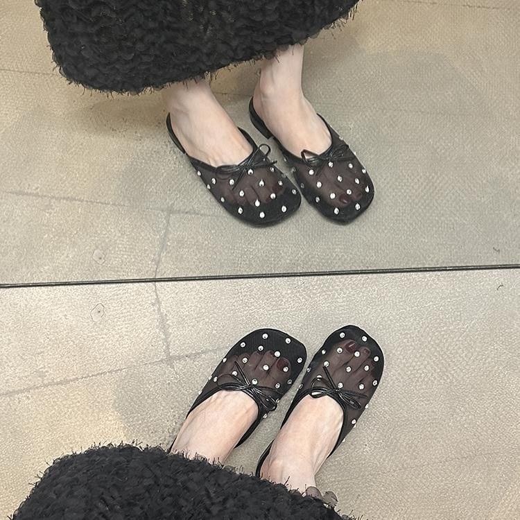 Mesh Rhinestone Mules