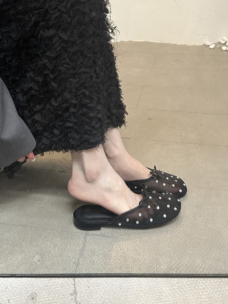 Mesh Rhinestone Mules