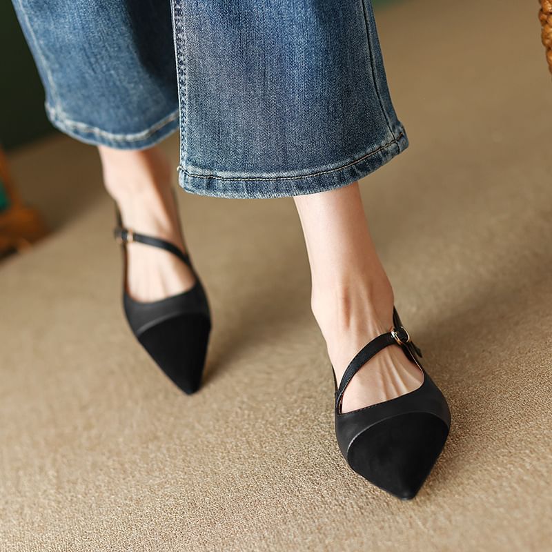Pointed Leather Flats Faux