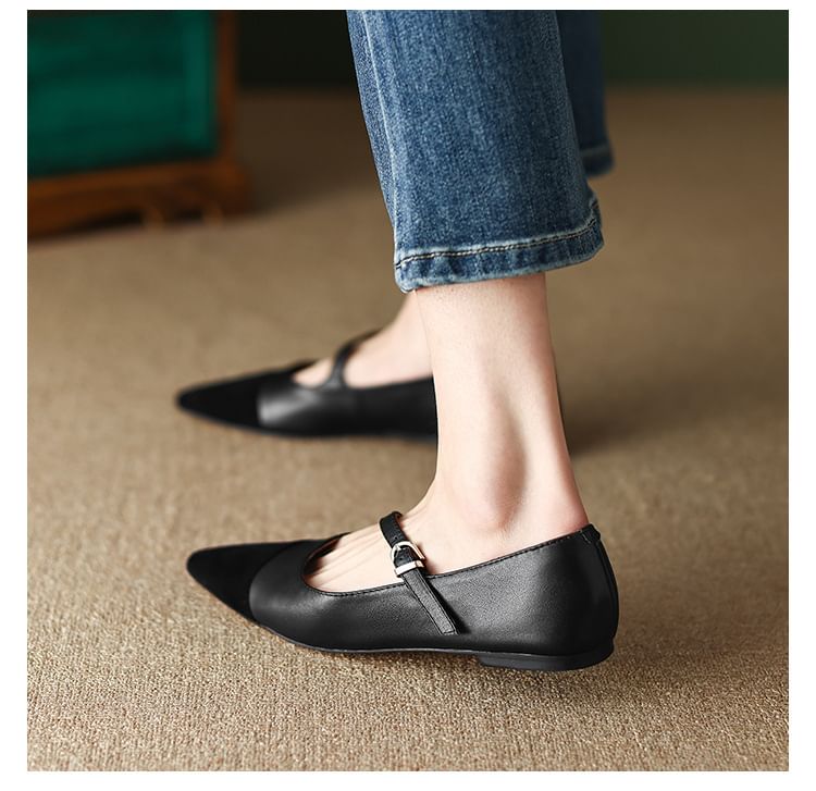 Pointed Leather Flats Faux