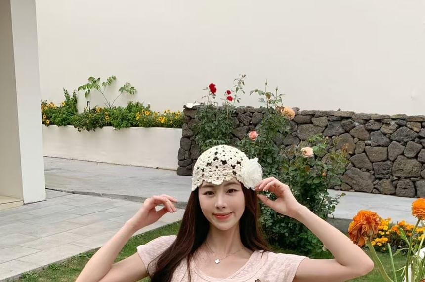 Sleeve + Shoulder Plain Belt Cold Top Set: Short Button Cord