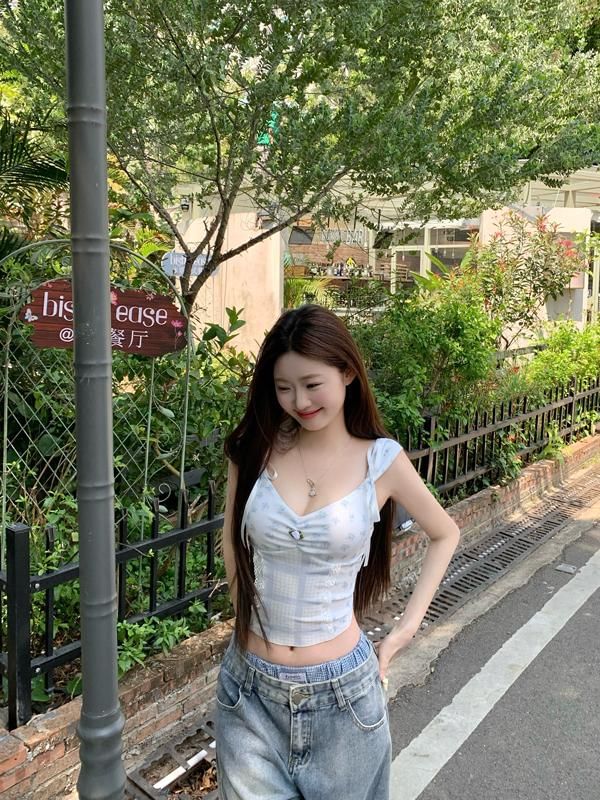 Print V-Neck Panel Floral Bow Top Camisole