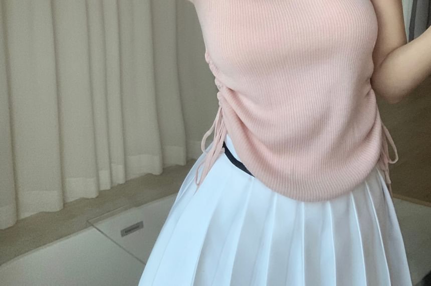 Lace Cap Plain Trim Top Bow Knit V-Neck Sleeve