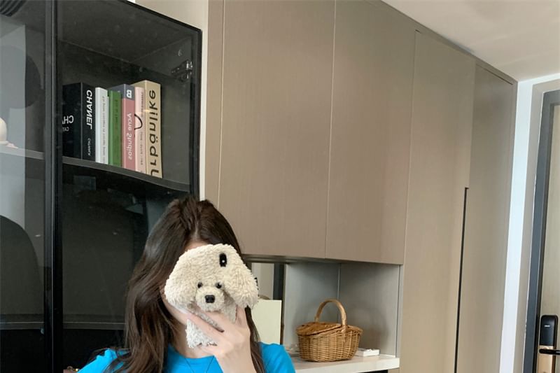 Round Plain T-Shirt Rhinestone Neck Sleeve Short